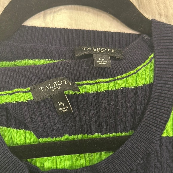 Talbots Navy and Lime Green Striped Cardigan Sweater - Picture 2 of 3